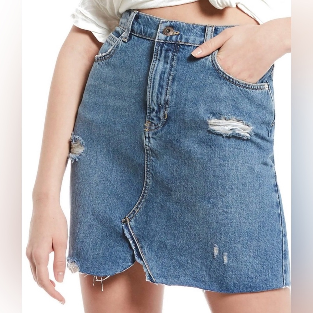 NWT Free People Blue Distressed Denim Skirt